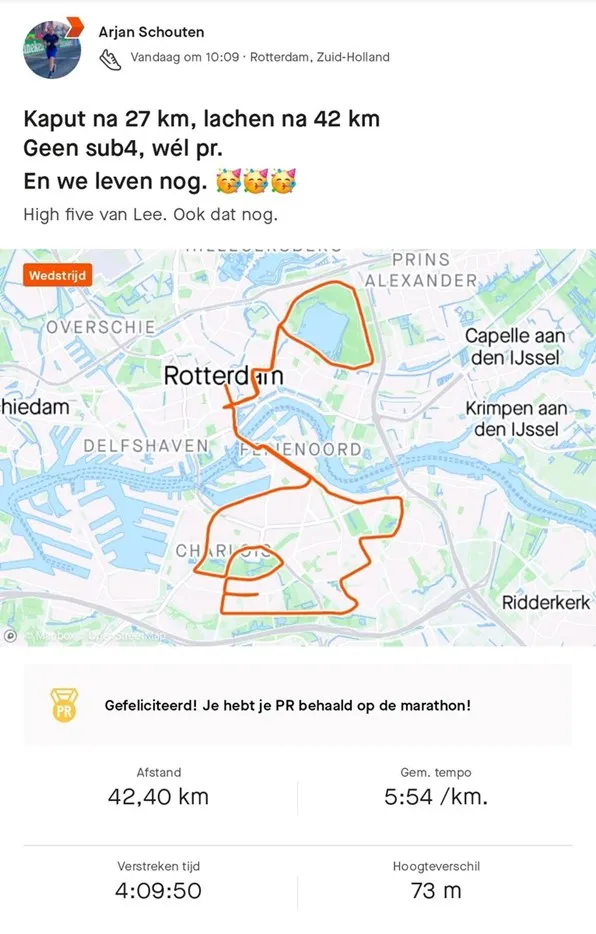 Arjan Schouten na de marathon